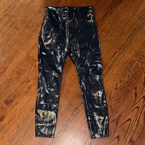 Dark Blue Faux Leather Shiny Pants